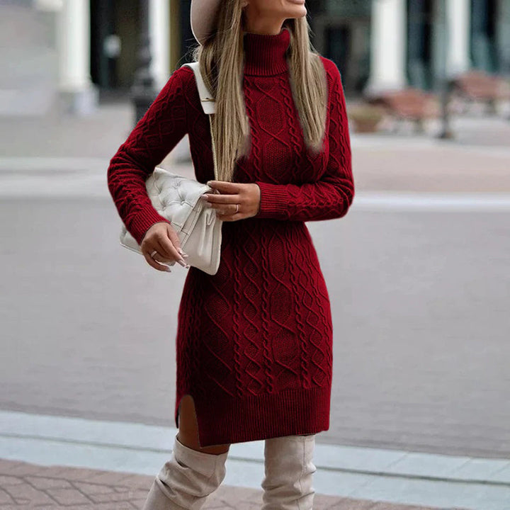 Oline Zopfmuster-Strickkleid mit Rollkragen in Bordeaux Foto 1
