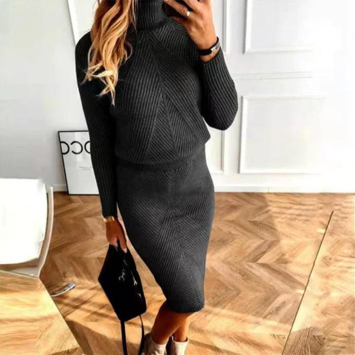 Pernille Grobstrick-Kleid mit Rollkragen in Grau Foto 1