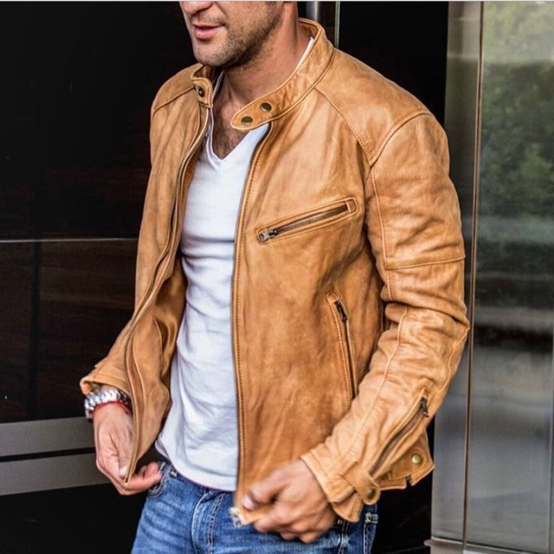 Robuste Herren Lederjacke mit zeitlosem Design in Beige