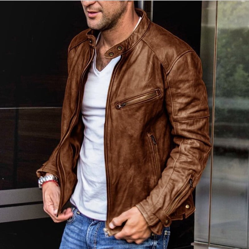Robuste Herren Lederjacke mit zeitlosem Design in Braun