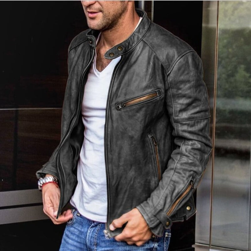 Robuste Herren Lederjacke mit zeitlosem Design in Schwarz