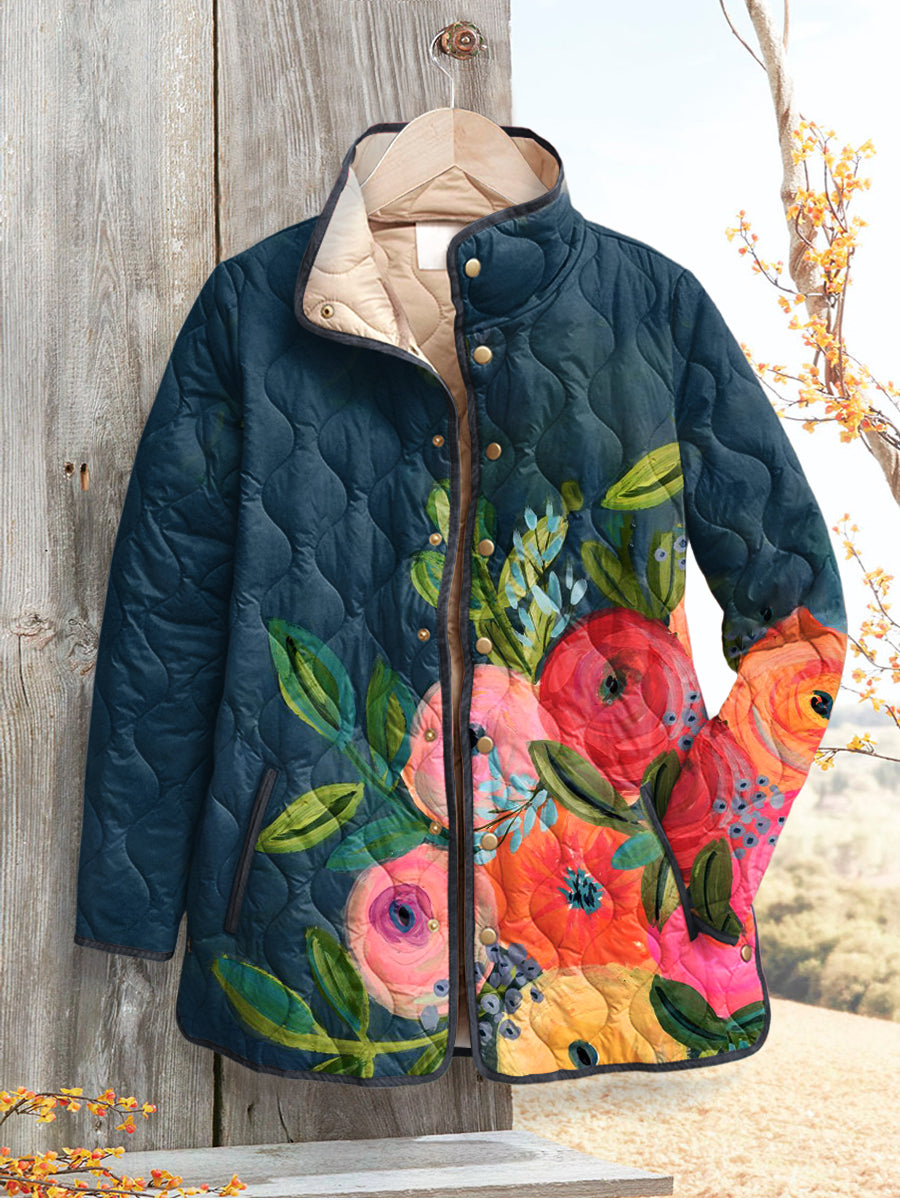 Roosmarijn Steppjacke mit Retro-Blumen-Kunstdruck Foto 1