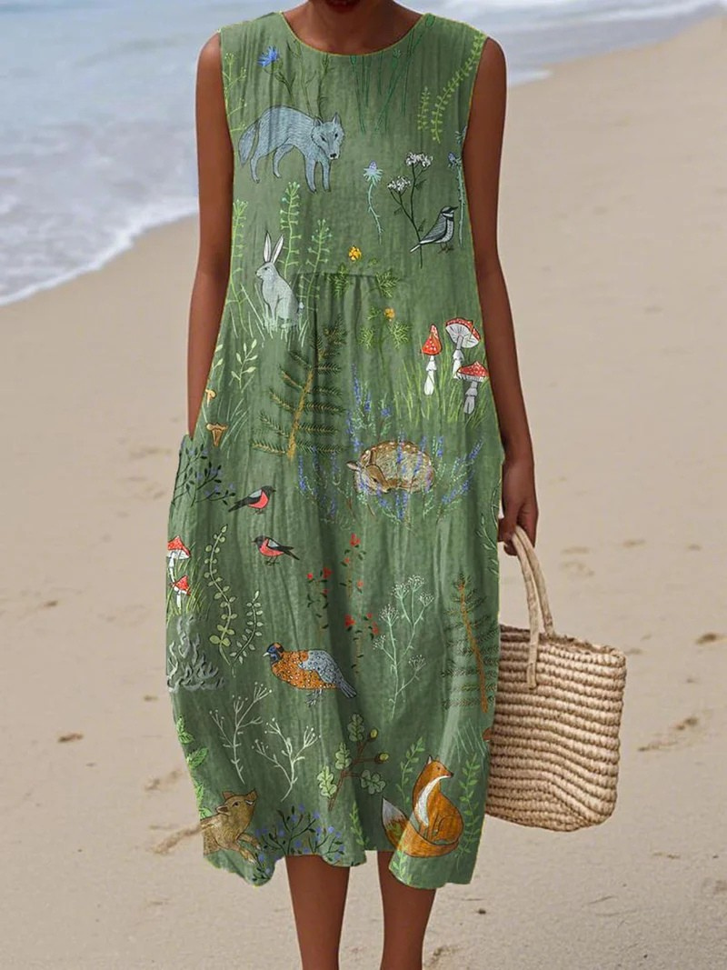 Saskia Grünes Strandkleid mit verspieltem Fisch-Motiv Foto 1