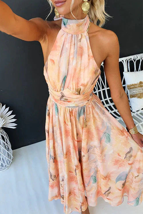 Svea Sommerkleid im Aquarell-Blumenmuster mit Neckholder Foto 4