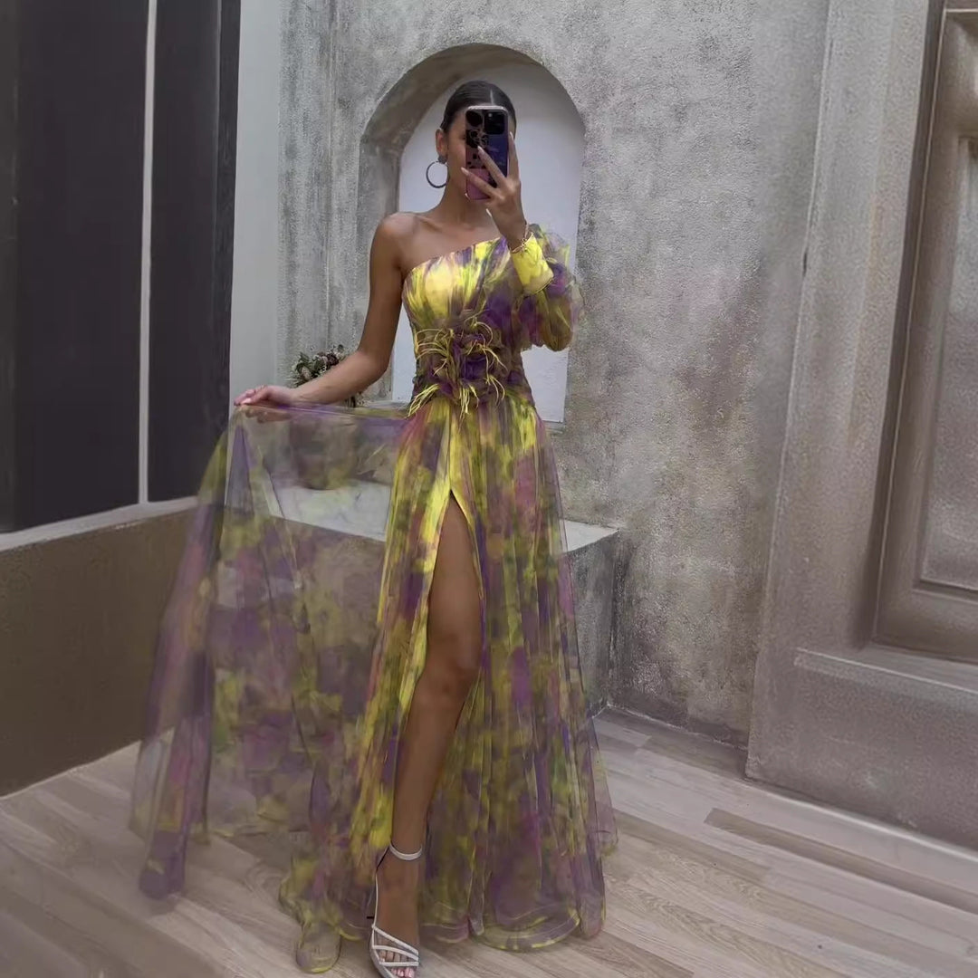 Unn Abendkleid mit Blumenprint und transparenten Ärmeln Foto 1