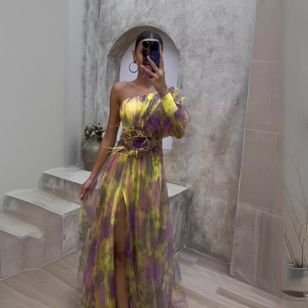 Unn Abendkleid mit Blumenprint und transparenten Ärmeln Foto 2