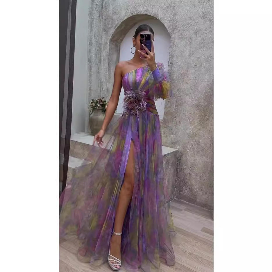Unn Abendkleid mit Blumenprint und transparenten Ärmeln Foto 3