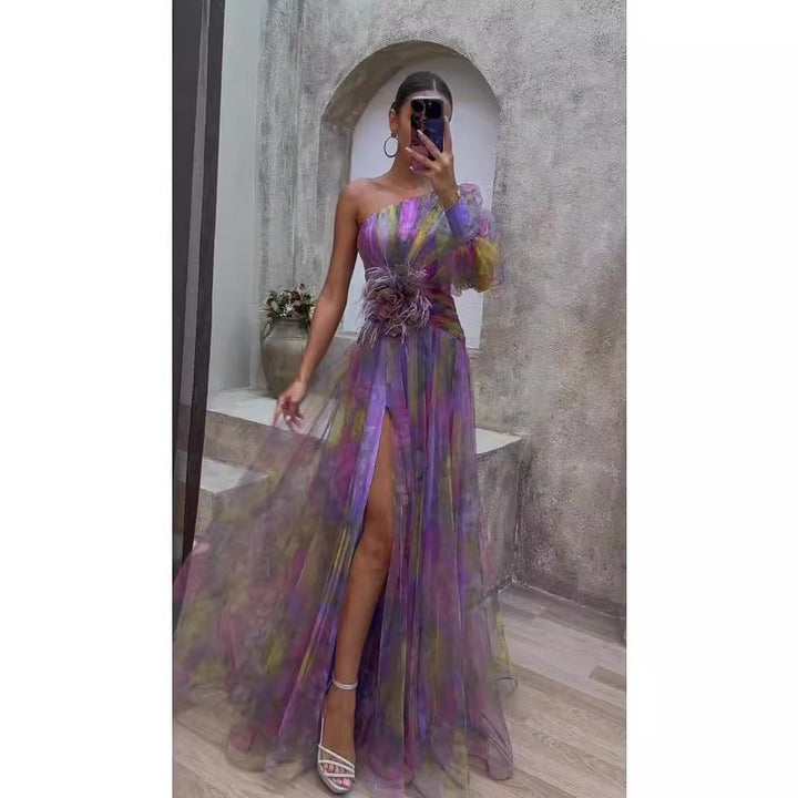 Unn Abendkleid mit Blumenprint und transparenten Ärmeln Foto 3