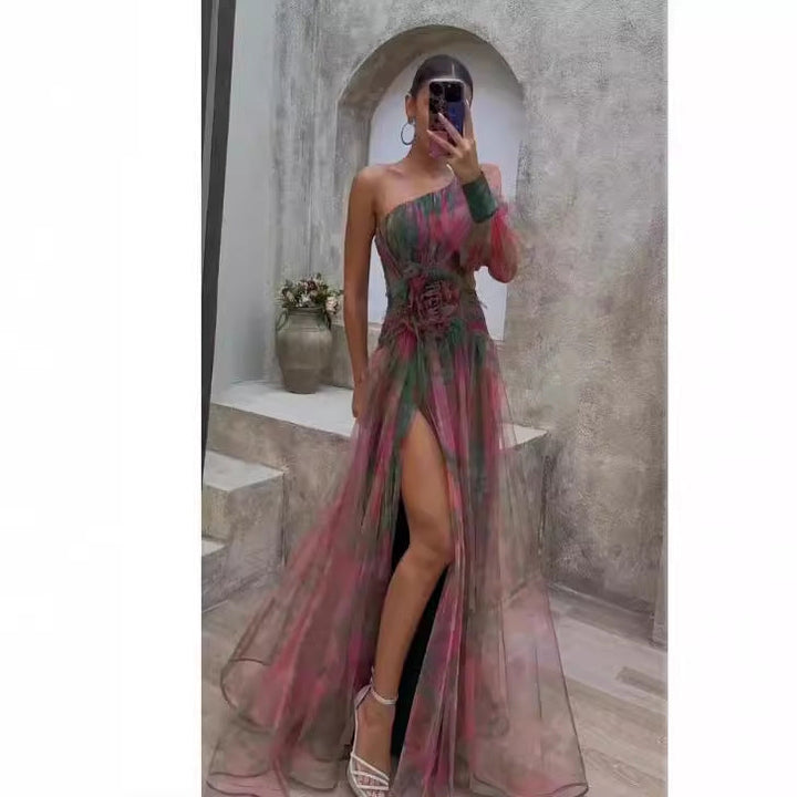Unn Abendkleid mit Blumenprint und transparenten Ärmeln Foto 4