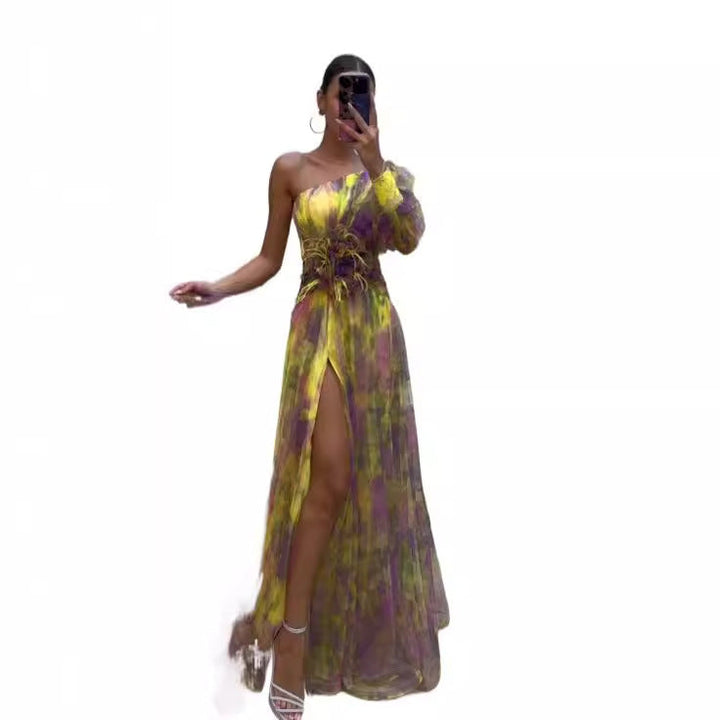 Unn Abendkleid mit Blumenprint und transparenten Ärmeln Foto 5