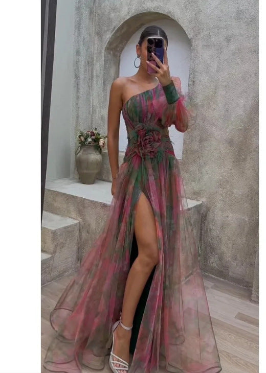 Unn Abendkleid mit Blumenprint und transparenten Ärmeln Foto 6