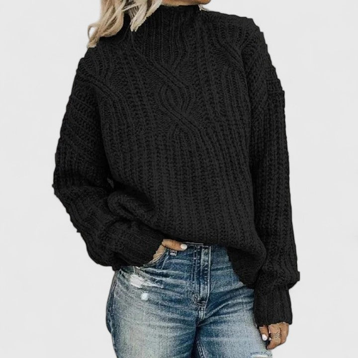 Vielseitige Damen Strickjacke mit Zopfmuster für Herbst in Schwarz
