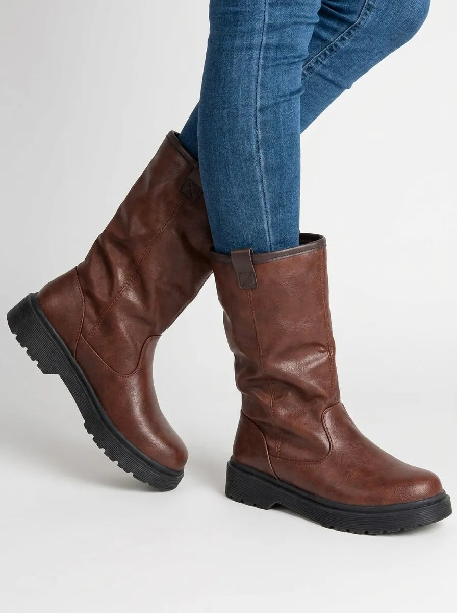 Warme braune Stiefeletten Damen mit Fellfutter