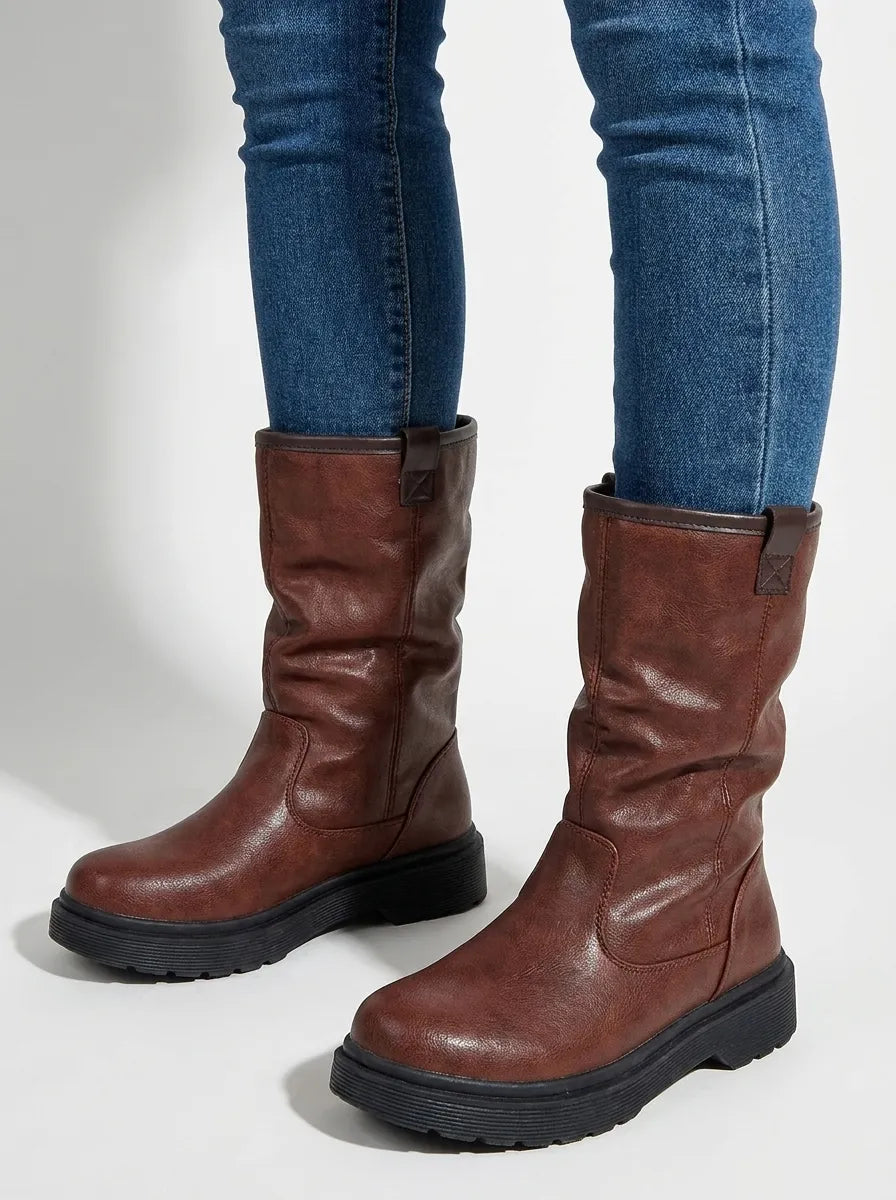 Warme braune Stiefeletten Damen mit Fellfutter (2)