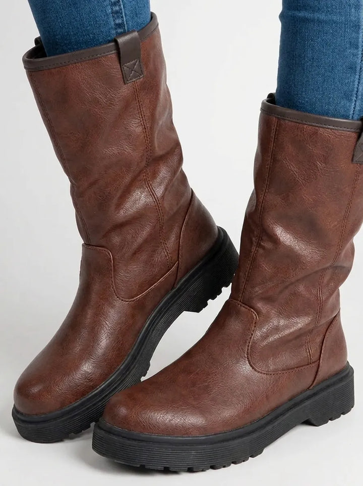 Warme braune Stiefeletten Damen mit Fellfutter (3)