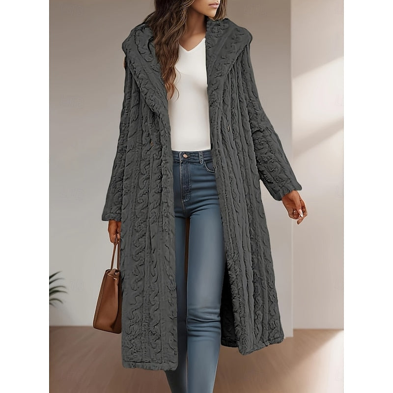 Warme Damen Herbstjacke mit Kapuze in Grau