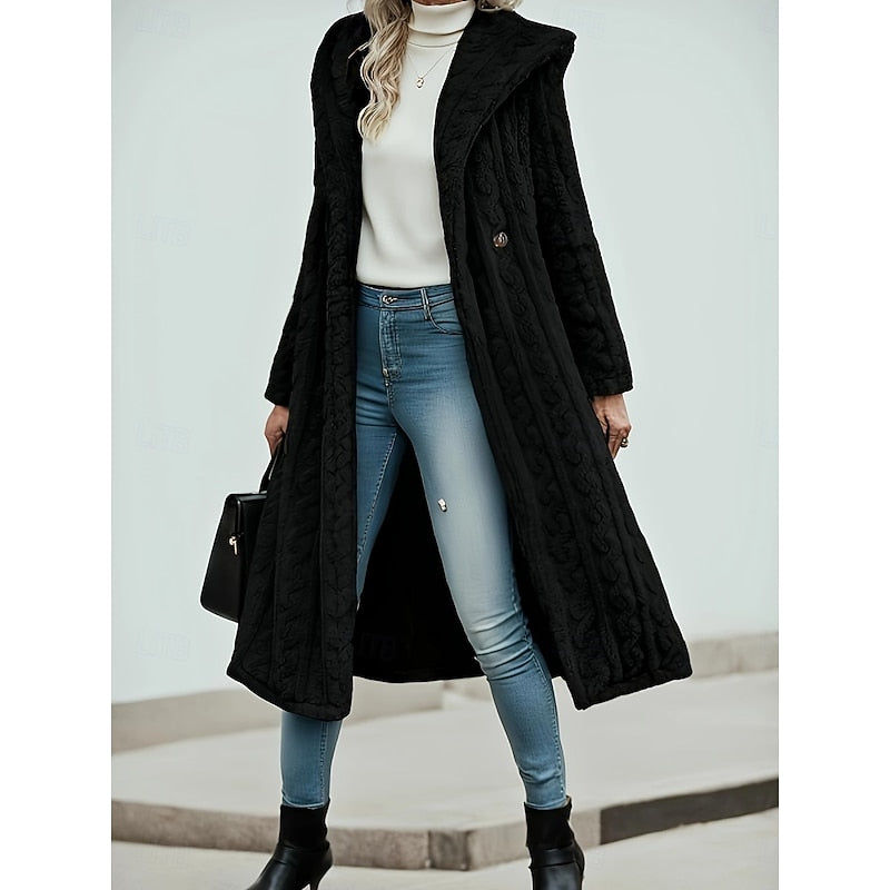 Warme Damen Herbstjacke mit Kapuze in Schwarz