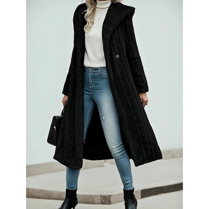 Warme Damen Herbstjacke mit Kapuze in Schwarz