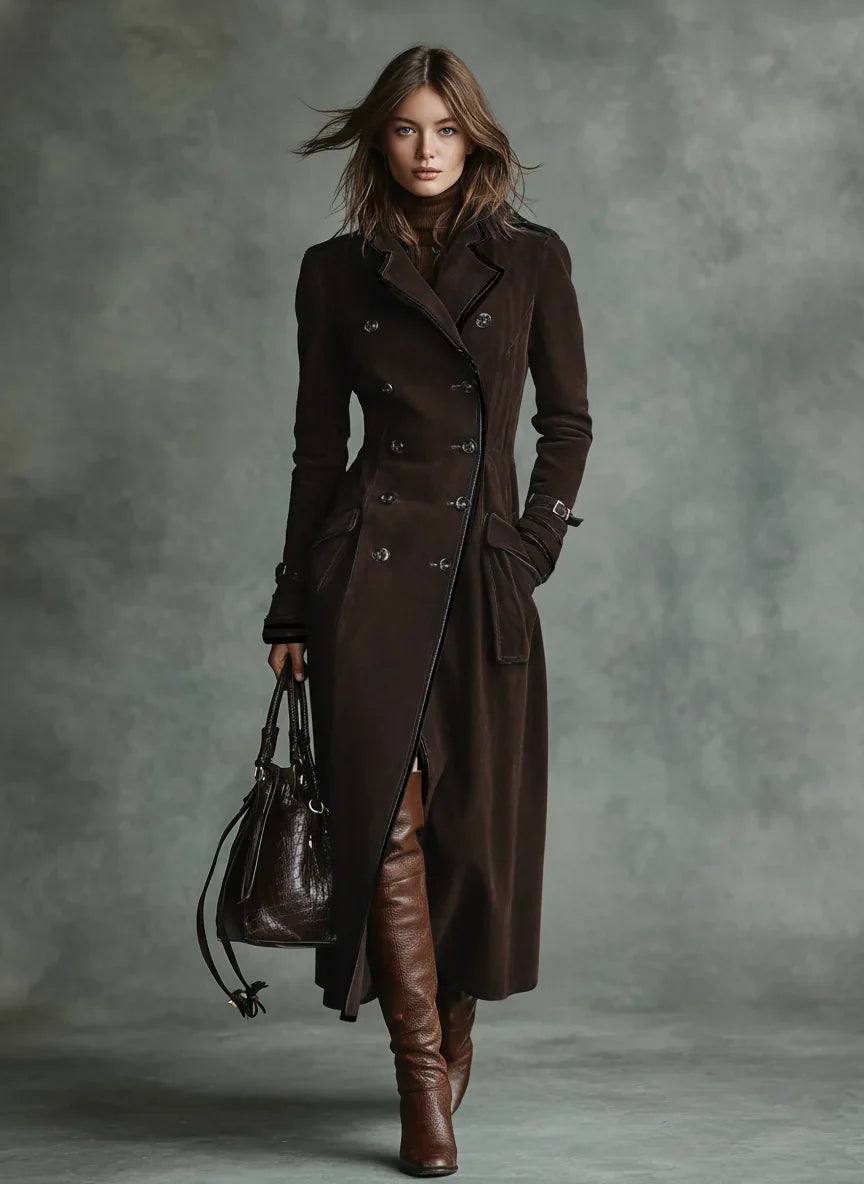 Warmer Damen Wintermantel zeitlos elegant in Coffee