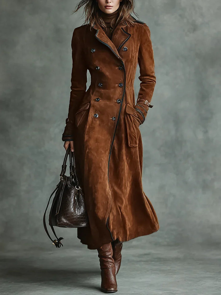 Warmer Damen Wintermantel zeitlos elegant in Dunkelbraun