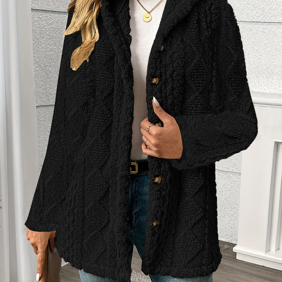 Warmer Strukturierter Damen Mantel für Herbst in Schwarz