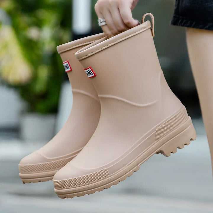 Wasserdichte Stiefeletten Damen Gummi Outdoor in Khaki
