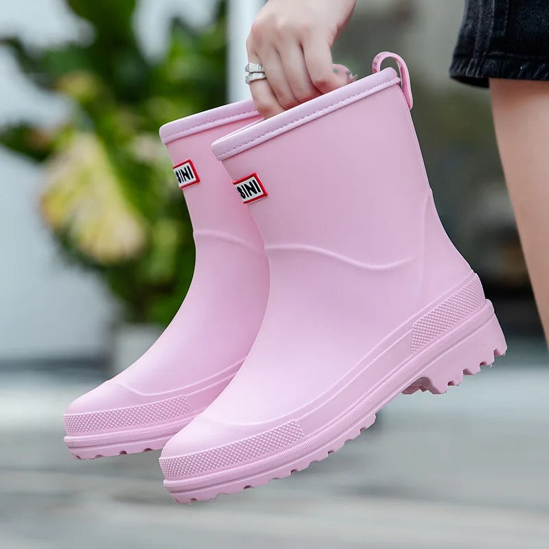 Wasserdichte Stiefeletten Damen Gummi Outdoor in Rosa