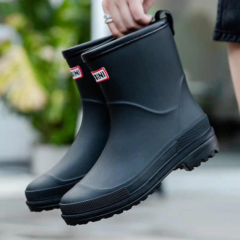 Wasserdichte Stiefeletten Damen Gummi Outdoor in Schwarz